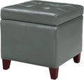 Homebeez Tufted Faux Leather Storage Ottoman Square Cube Foot Rest Stool with Flip Top (Grey)