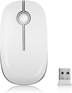 VssoPlor Wireless Mouse, 2.4G Slim Portable Computer Laptop Mouse with Nano Receiver Quiet Silent Optical Mice for Notebook, PC, Laptop, Computer-White and Silver
