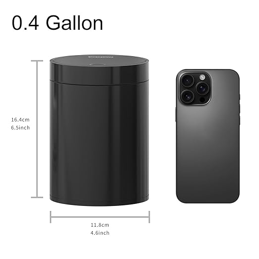 Mini Trash Can for Desk with Pop Up Lid,1.5L Tiny Trash Can for Desk, 0.4 Gal Stainless Steel mini Desk Trash can with Lid，Small Counter Garbage Bin with 1 Roll Bags for Bathroom,Office(Black)