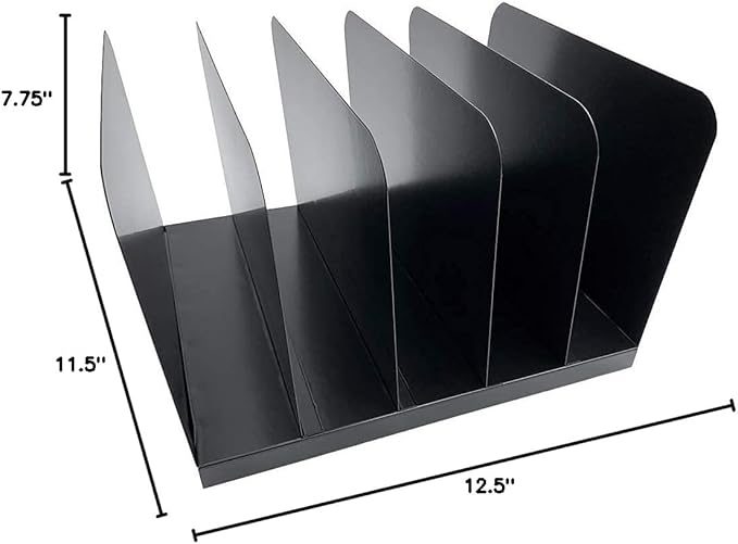 Huron Desktop File Binder Organizer Storage Vertical 5 Slot, Black Commercial Grade Steel