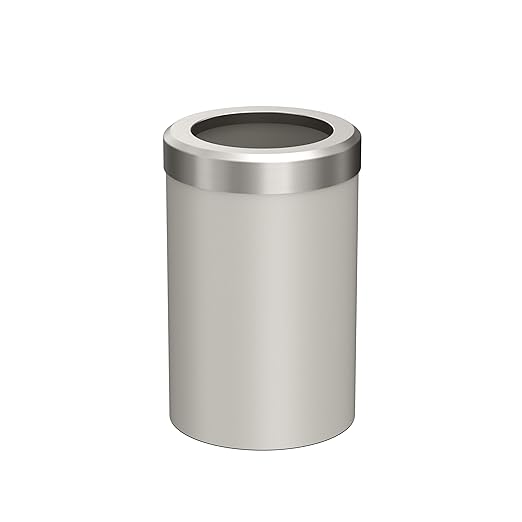 Gatco 1931SN Modern Round Waste Basket, Matte Pearl and Satin Nickel Combo / 11.88" H x 7.63" Dia Open Top Stainless Steel Trash Can with Removable Lid, 11 Liter Capacity