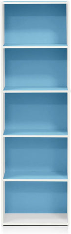 Furinno LUDER Book Shelf, 5-Cube Bookshelf, Bookcase with Open Shelf, 9.4 x 15.8 x 52, for Living Room, Bedroom, Home Office, White/Light Blue