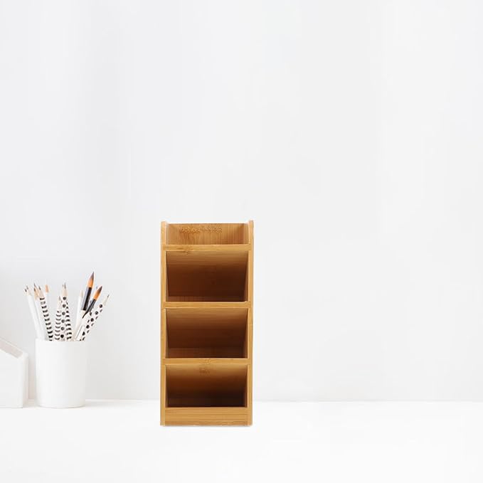 NOLITOY Wooden Desk Pencil Holder and Pen Organizer with Lacquer Finish Storage Box for Office Supplies and Art Tools Desktop Organizer
