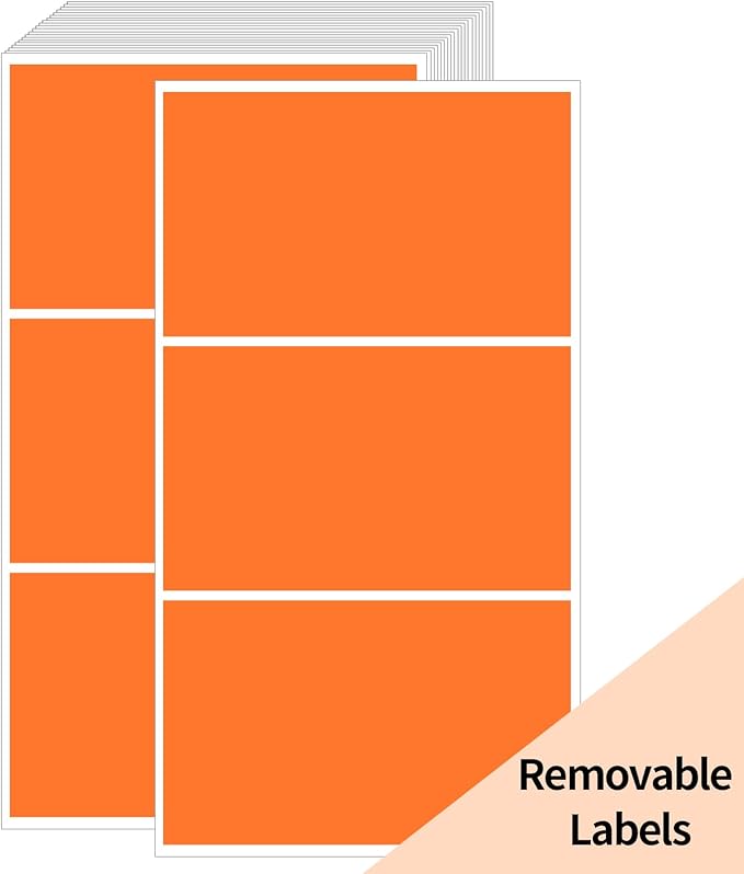 STARLIBOO Removable Colored Labels Stickers, 3X5 Inch Removable Large Label Stickers for Moving Boxes and Storage Bins- Waterproof- Tear Resistant (Orange)