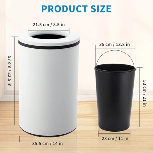 Takywep Stainless Steel Open Top Trash Can, 10.6 Gallon Cylindrical Touch-Free Direct Toss Bin with Soft-Close Lid, Anti-Fingerprint Easy-Clean for Kitchen Office Bathroom (White)
