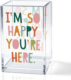QYUVK I'm So Happy You're Here Acrylic Cosmetic Pencil Holder Cup, Funny Boho Pen Holder for Women, Home Office Classroom Desk Accessories, Inspirational Gifts for Daughter, Make up Brush Organizer