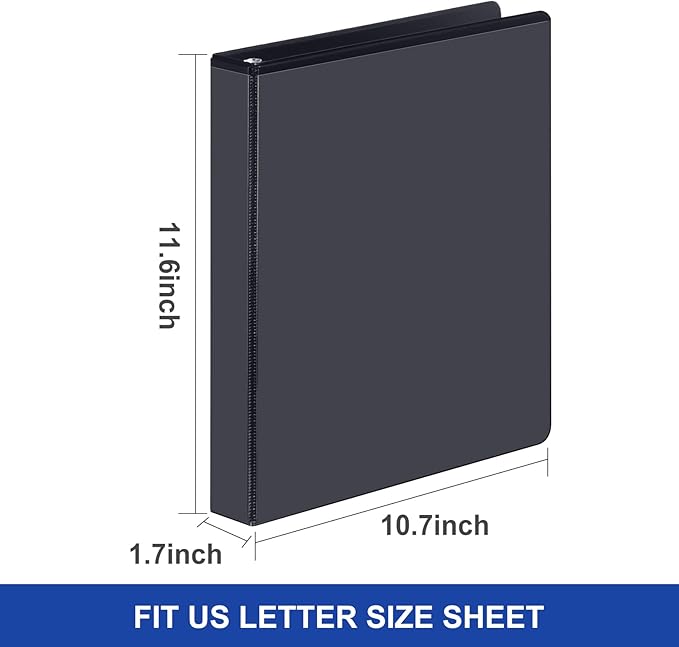Comix D-Ring Basic View Binder 1 inch 3 Ring Binders, 2.4mm-Thick, Hold 225 Sheets of 8.5" x 11" Paper, 12 Pack (Black)