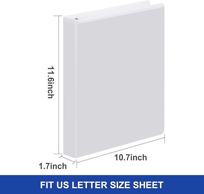 Comix D-Ring Basic View Binder 1 inch 3 Ring Binders, 2.4mm-Thick, Hold 225 Sheets of 8.5" x 11" Paper, 12 Pack (White)