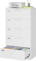 MIIIKO Lateral File Cabinet with Lock, 5 Drawer Metal File Cabinets 35.4" Wide, Home Office Locking Filing Cabinets for Legal Letter File Folders