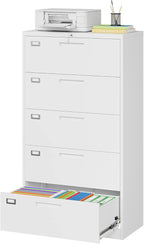 MIIIKO Lateral File Cabinet with Lock, 5 Drawer Metal File Cabinets 35.4" Wide, Home Office Locking Filing Cabinets for Legal Letter File Folders