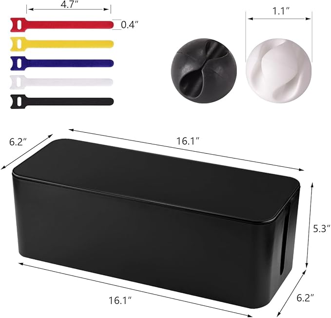 TuweChen Cable Management Box - Large Cable Organizer Box to Hide Wires & Power Strips, TV & Desk Computer Wires, Cord Organizer Box for Home & Office, Black