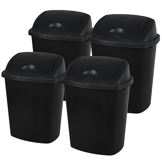 Uumitty 4-Pack Swing Top Wastebasket, 8 Gallon, Black, Modern Plastic Garbage Bin for Kitchen, Bathroom, Garage and Workspace, Fits 8 Gal Liners