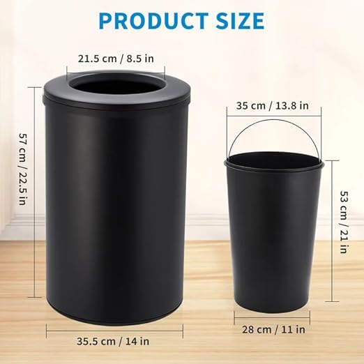 Takywep Stainless Steel Open Top Trash Can, 10.6 Gallon Cylindrical Touch-Free Direct Toss Bin with Soft-Close Lid, Anti-Fingerprint Easy-Clean for Kitchen Office Bathroom (Black)