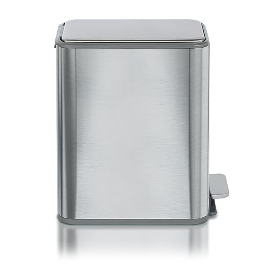 Clorox Slim Trash Can - 2.6 Gallon (10 Liter) Small Metal Trash Can with Soft Close Lid, Step Pedal, Removable Bucket - Stainless Steel Waste Bin for Narrow Spaces, Bathroom, and Office