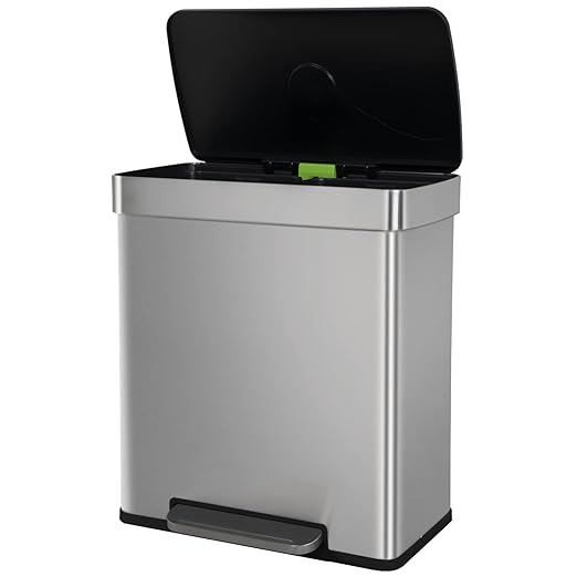 PayLessHere Dual Compartment Recycling Trash Can with Removable Buckets, 60L Stainless Steel Foot Pedal Trash Can with Soft-Close Lid for Home, Kitchen, Office, Bathroom.