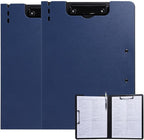 FRETONBA Clipboard Folder, 2 Pcs A4 Foldable Clipboard with Horizontal and Vertical Double Metal Clips, 360 Degree Foldable Binder Clipboards with Pen Holder, File Cover Work Folder Clipboards, Blue