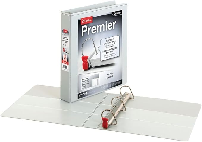Cardinal 3 Ring Binder, 1.5 Inch Premier Easy Open Binder, ONE-Touch Locking Slant-D Rings, 400-Sheet Capacity, ClearVue Cover, PVC-Free, Black (10311) (10310)
