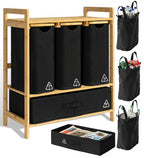 Terratur 4 Section Recycling Bin for Kitchen – Dual Trash and Recycle Bins for Paper, Plastic, Cans – Indoor Bamboo Recycling Organizer – Decorative Wooden Recycle Bins for Kitchen & Office