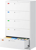 PEUKC 5 Drawer File Cabinet, Lateral Filing Cabinets for Home Office, Office Storage Drawers with Lock, Hanging Files Legal/Letter A4 Size (Assemble Required,White)