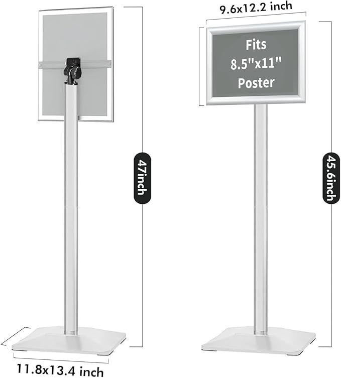 INNOVSIGN 3Packs Heavy Duty Adjustable Pedestal Poster Sign Stand, 8.5x11 Aluminum Open Floor Standing Sign Holder for Vertical and Horizontal View Display (8.5x11,Silver)