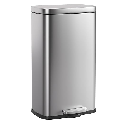 PayLessHere 8 Gallon (30L) Stainless Steel Trash Can with Lid - Removable Inner Bucket, Foot Pedal, Soft Close for Office, Home, Kitchen