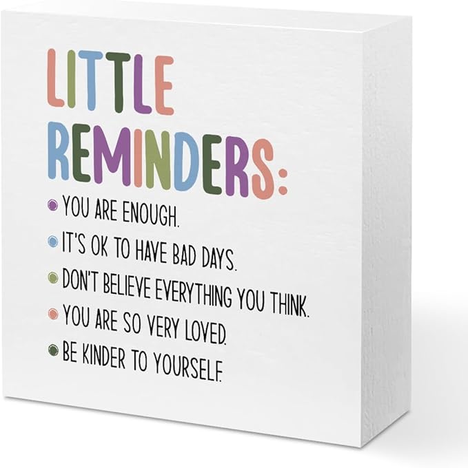 Inspirational Gifts - Little Reminders, Thank You Gifts Motivational Self Love Wood Box Sign, Appreciation Gifts for Coworker boss teacher, Encouragement Gifts Bedroom Office Living Room Desk Cubicle Table Shelf Decor, Daily Affirmations for Women Girl...