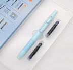 xixixiaozhu OASO K018 Sealed Retractable Fountain Pen Set 0.5mm with 2pcs Blue Ink Cartridges Smooth Writing for School Students (Light Blue)