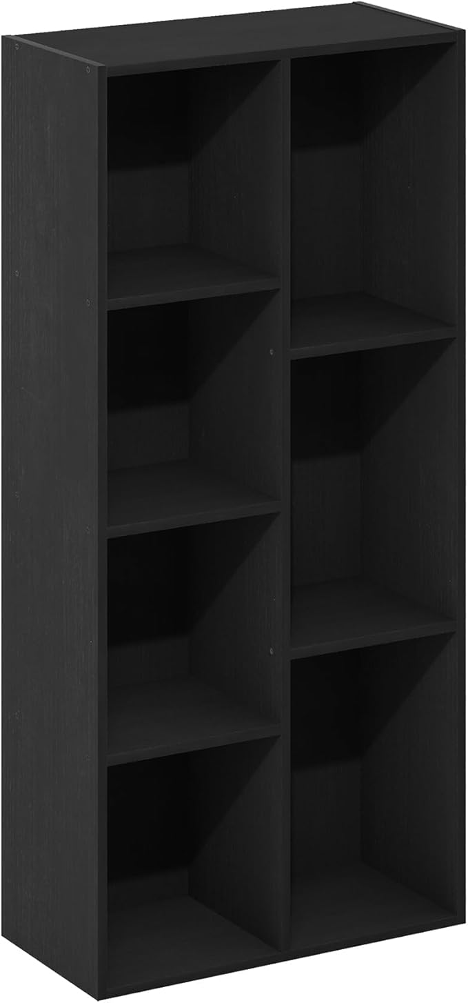 Furinno LUDER Book Shelf, 7-Cube Bookshelf, Bookcase, 9.4 x 19.5 x 41.7, for Living Room, Bedroom, Home Office, Blackwood