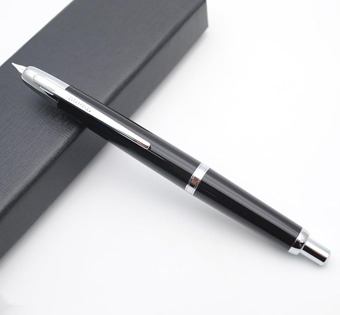 JINHAO 20 Press Fountain Pen, Retractable Capless Resin Pen with Ink Converter (F Nib 0.5mm, Bright Black)
