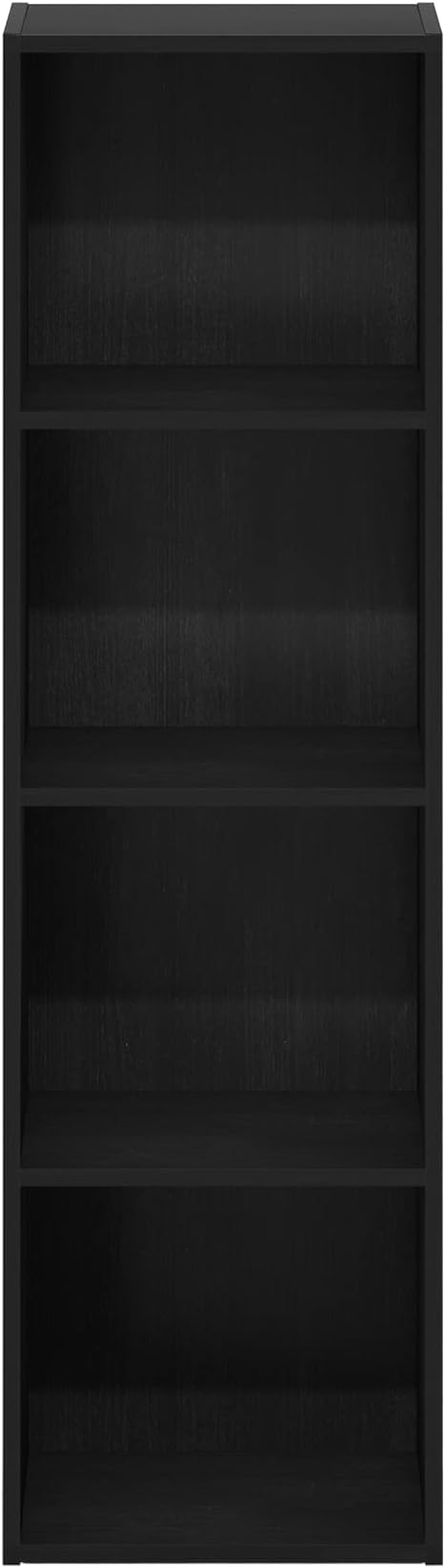 Furinno PASIR Book Shelf, 4-Tier Modern Bookshelf, Open Shelves Bookcase 9 x 12 x 42, for Living Room, Bedroom, Home Office, Blackwood