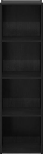 Furinno PASIR Book Shelf, 4-Tier Modern Bookshelf, Open Shelves Bookcase 9 x 12 x 42, for Living Room, Bedroom, Home Office, Blackwood