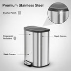 50L / 13.2 Gallon D-Shaped Stainless Steel Step Trash Can, Soft-Close Lid, Removable Inner Bin, Fingerprint Resistant, Space-Saving Garbage Bin for Kitchen, Bathroom, Outdoor, Home Office, Compost