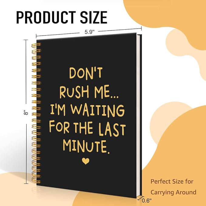Mhfpl Don't Rush Me I'm Waiting for The Last Minute Black Golden Spiral Blank Notebook, Funny Gifts for Procrastinator Coworker College Student Employee, Office White Elephant Gifts for Colleague