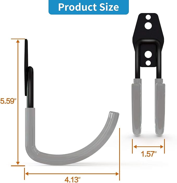 GeeWatom Garage Storage Utility Hooks，Garage Garden Tool Organizer，Steel Wall Mount Hooks, Large Garden U Hooks （2 Pack） (Type-2-Gray)