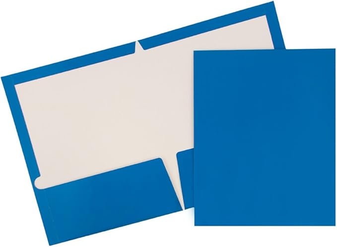 JAM PAPER Laminated Two Pocket Glossy School Folders - Letter Size - High Gloss Blue - Bulk 100/Box