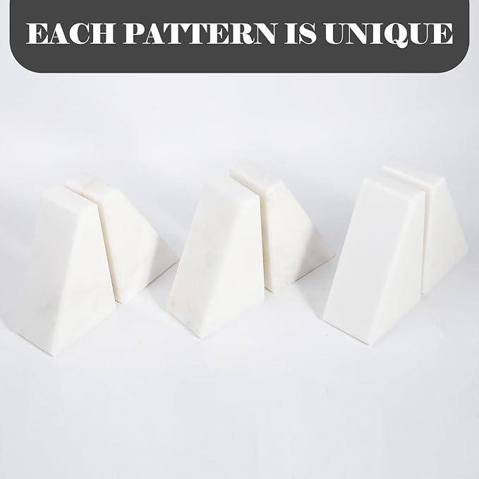 Karibiber Marble Book Ends Decorative, Unique Bookends for Shelves, White Stone Bookends Holds Heavy Books, Weighted Book Holder Stopper for Home Office Desk Bookshelf Decoration, Set of 2