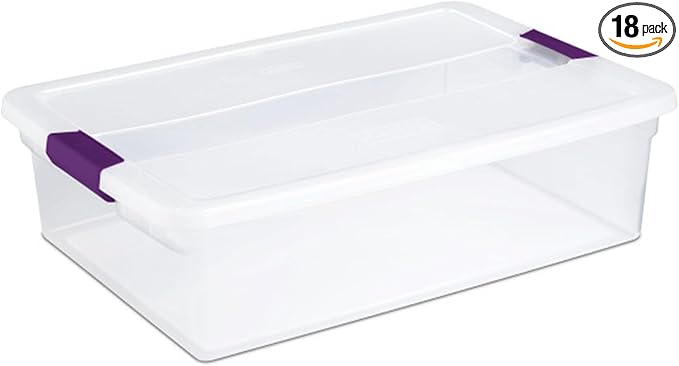 Sterilite 18-Pack 32 Quart ClearView Latch Box, Stackable Organizer Bins with Latching Lids - Clear Plastic Organization Containers for Closet, Bedroom, Shelving Units and Everyday Home Storage