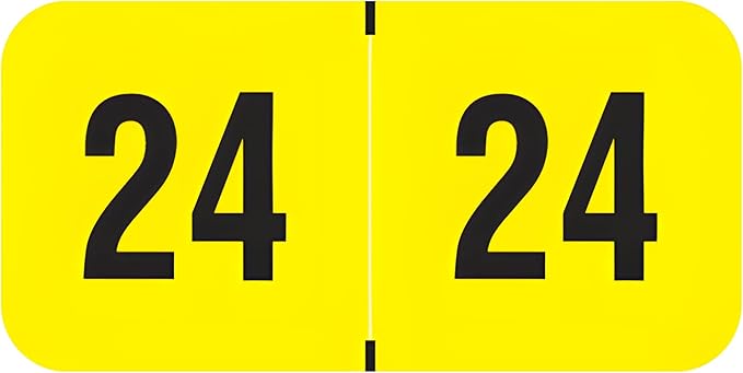 2024 Year Labels, Doctor Stuff 2024 Chart Stickers, Fluorescent Yellow Color Coded, USA Made Year Stickers for End Tab File Folders, 500 Labels per Roll, 1 Roll, 3/4" x 1-1/2"