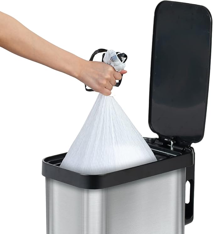 Glad Slim Trash Can with Clorox Odor Protection - Narrow Kitchen Garbage Bin with Soft Close Lid, Step On Foot Pedal and Waste Bag Roll Holder, Stainless Steel, 45 Liter