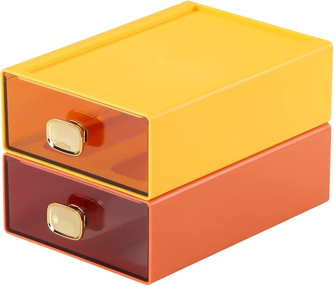 Spacious Desk Drawers, Stackable Desktop Organizer, Plastic Storage Box for Office, School & Home Supplies (2 Middle Drawers, OG & YE)