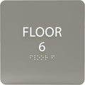 Clean Grey ADA Floor 6 Sign with Braille – Made from Durable Acrylic and Ready to Mount