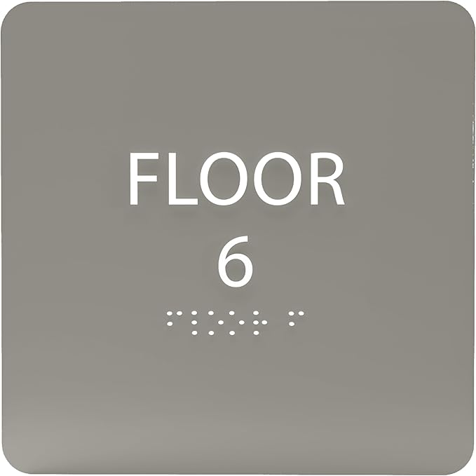Clean Grey ADA Floor 6 Sign with Braille – Made from Durable Acrylic and Ready to Mount