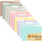 SUNEE File Folders, 100 Pack Manilla Folders 8.5 x 11, 10 Colors Folder Office Organization Home School Folders for Documents Files Paper