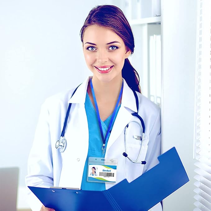 Beebel Blue Lanyards 100 Pcs Lanyard for Id Badges Flat Lanyard with Badge Clip with J-Hook