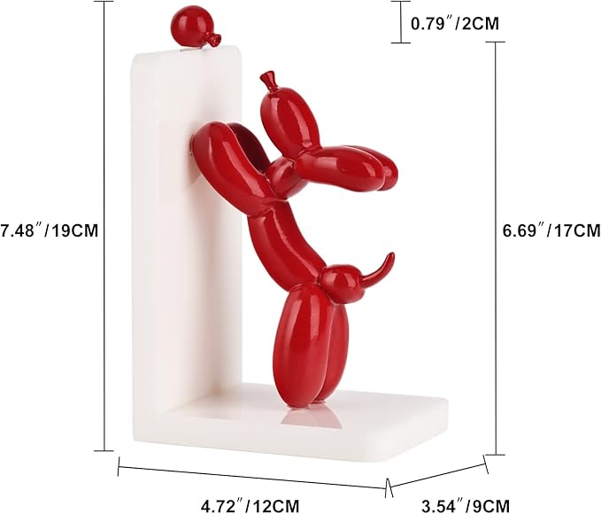 ZHANYUN Resin Balloon Dog Book Ends Decorative，Balloon Dog Bookends Animal Bookends，Animal Book Ends for Kids Books，Cute Bookends Unique Book Ends Book Stopper Book Holder for Shelf Office Home Decor