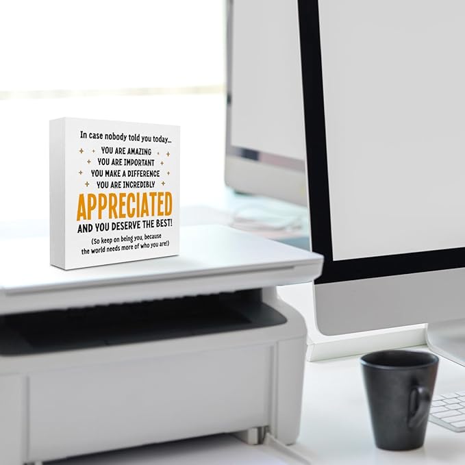 Appreciation Gifts for Coworker boss teacher Women Men Friends - Thank You Gifts Inspirational Team Gift Ideas - Motivational Quote Desk Wooden Box Sign Decor Office Positive Affirmations Desk Decor Christmas Thanksgiving Secret Santa Gifts