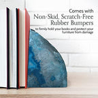 Nature's Decorations Teal Agate Bookends – A+ Grade Geode Heavy Duty Decorative Stone Crystal Book Ends for Shelves & Bookcases, Natural Polished Bookshelf Decor, 1 Pair 6-8Lbs