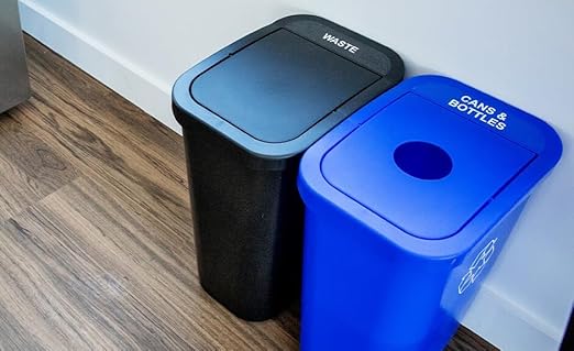 Sturdy Essentials City Box 7 Gallon Recycling and Waste Bin Container with Lid for Residential, Business, and Commercial Recycling - NYC Compliant (Cans Waste)