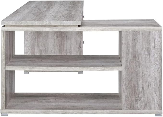 Pemberly Row L Shape Corner Storage Desk in Grey Driftwood, Letter/Legal File, 5 Bookshelves