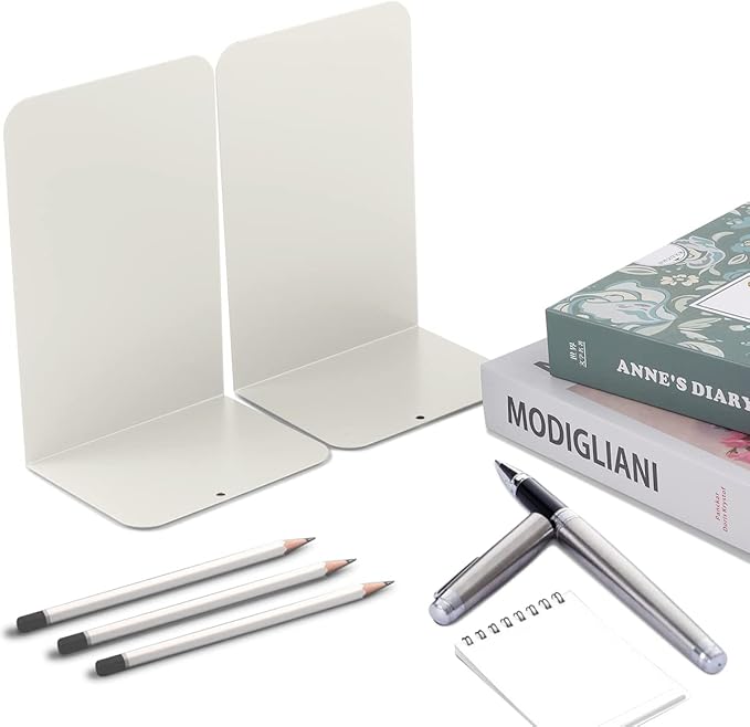 MSDADA Bookends, Book Ends for Book Shelves, Bookends for Office, Book Ends for Heavy Books,Metal Bookend Supports, Modern Minimalist Style Bookends, Milky White (4Pairs)